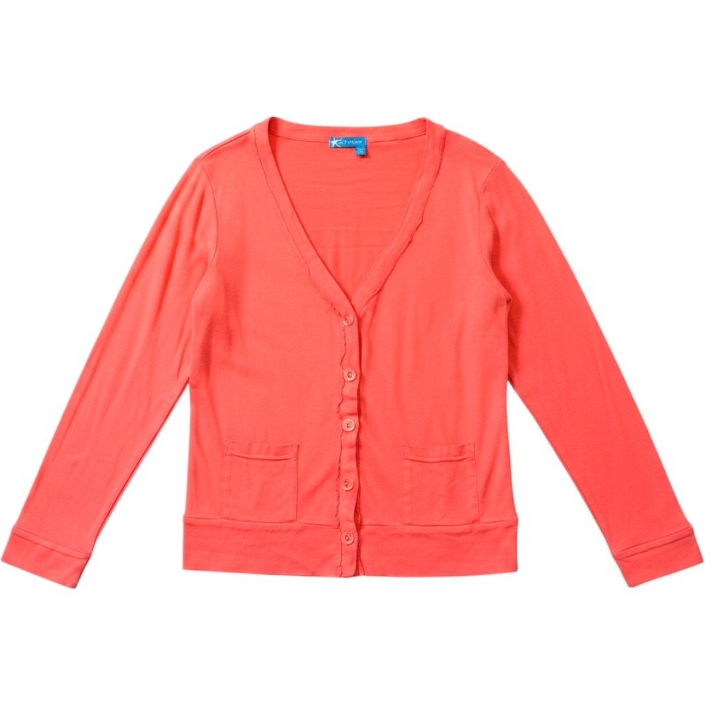 FRESH PRODUCE | Cardigan Women Medium Coral Pink Cotton Ruffle Raw Edge Sweater